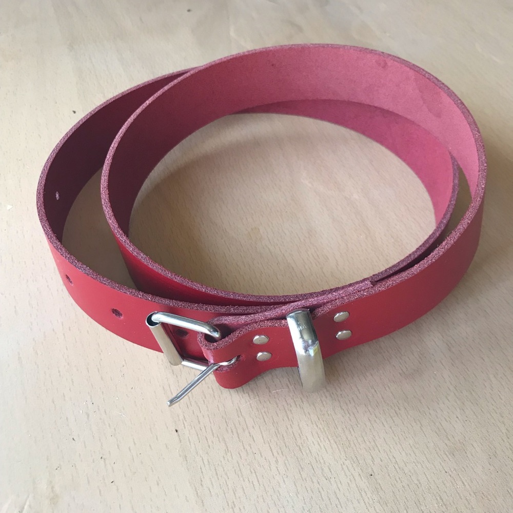 Handmade Red Leather Belt 36” NWOT
